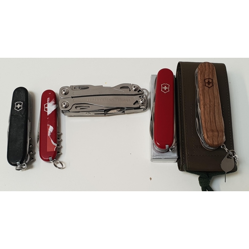 192 - SELECTION OF FOUR VICTORINOX SWISS ARMY PENKNIVES
Together With a Leatherman Sidekick Multi-Tool (5)... 