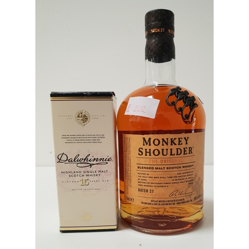 202 - MONKEY SHOULDER BLENDED MALT SCOTCH WHISKY (1 LIITRE) 40%
together with Dalwhinnie Highland Single M... 