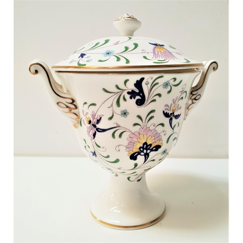 220 - COALPORT URN AND COVER
with twin scroll handles, decorated in the Pageant pattern, 18cm high