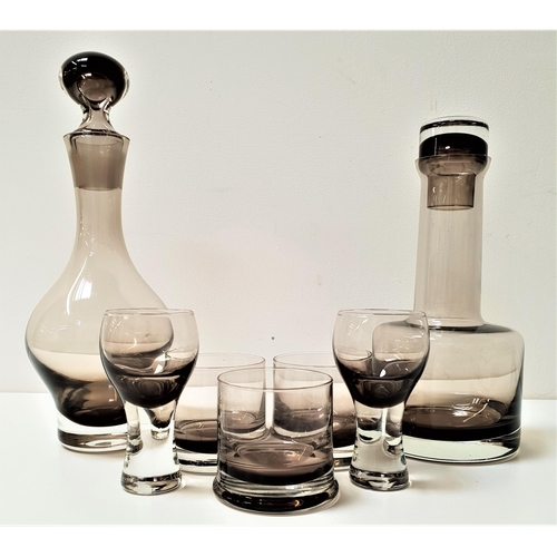 238 - 1960S CAITHNESS SMOKED GLASS SET
comprising a whisky and a wine decanter with stoppers, three whisky... 