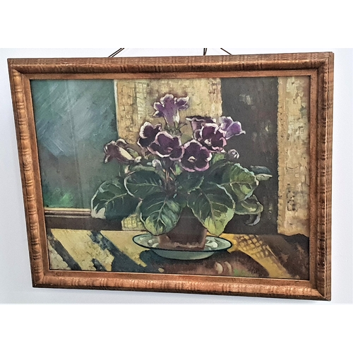 476 - HELEN F. CLYDE
Pot of pansies, still life, oil on canvas, label to verso, 44.5cm x 60cm