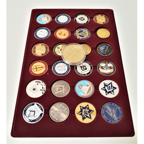 460 - SELECTION OF TWENTY FIVE MASONIC TOKENS
with examples from the United States, France, Mount Sinai, U... 