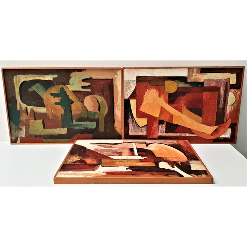 487 - ROSSITER
Abstract work, three oil on boards, one signed and dated '03, 30.5cm x 45.5cm (3)