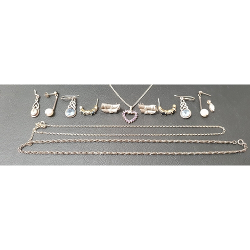 93 - SELECTION OF SILVER JEWELLERY
including a pair of aquamarine set drop earrings with entwined detail;... 