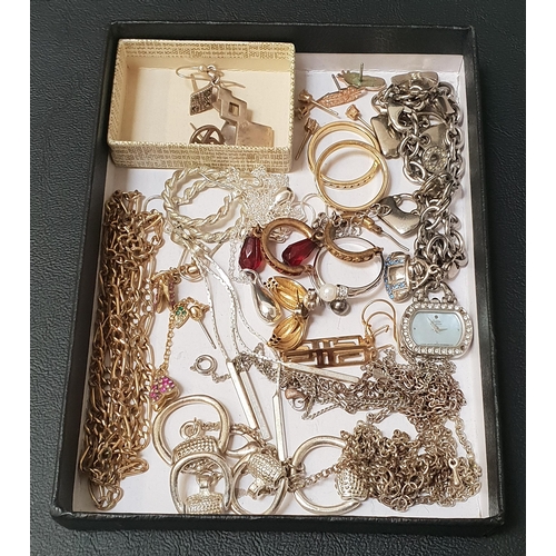 109 - SELECTION OF FASHION AND COSTUME JEWELLERY
including three single silver earrings, a Citizen Eco-Dri... 