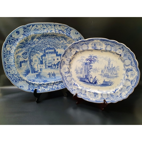 250 - TWO VICTORIAN POTTERY OVAL MEAT PLATES
both with blue and white transfer decoration, 52.5cm and 45cm... 