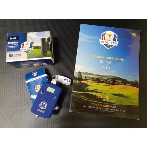 416 - 2014 RYDER CUP INTREST
to include the Europe v USA Gleneagles official programme, a pair of Bushnell... 