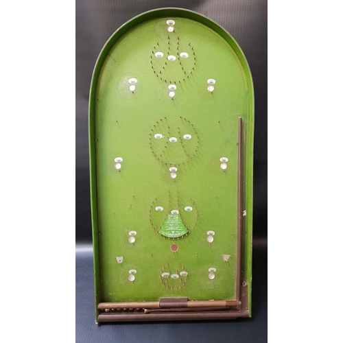 439 - VINTAGE CORINTHIAN BAGATELLE BOARD
with ball bearings and bearing a retailers label for 'John Macphe... 