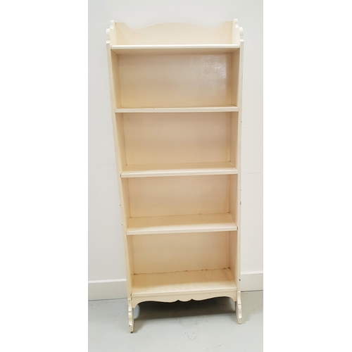 579 - WHITE PAINTED SET OF SHELVES
with a shaped top above five shelves, on shaped feet, 116cm high