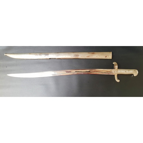 459 - FRENCH SABRE BAYONET
with a 57.5cm long shaped blade, the ribbed handle slot marked 79, with a polis... 