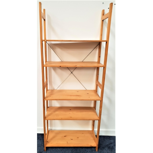 601 - SET OF PINE OPEN SHELVES
with five shelves and pine supports, 170cm high