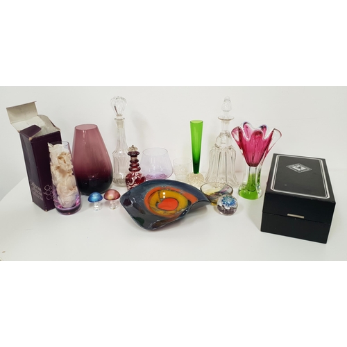 268 - SELECTION OF GLASSWARE
including a boxed Caithness vase and another similar; a Dillon Clarke colourf... 