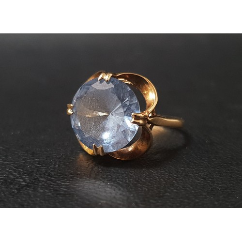 62 - BLUE TOPAZ SINGLE STONE RING
the round brilliant cut topaz approximately 6cts, on nine carat gold sh... 