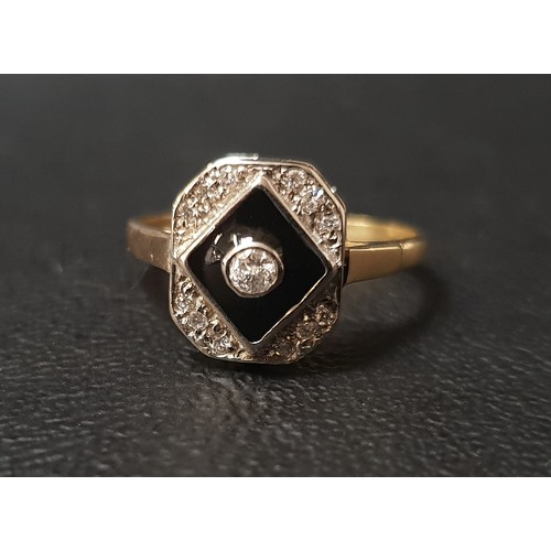 87 - ART DECO STYLE DIAMOND AND BLACK ENAMEL RING
the central bezel set diamond approximately 0.08cts in ... 