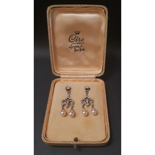 101 - PAIR OF UNMARKED SILVER DROP EARRINGS  BY CIRO
set with paste stones and simulated pearls, in fitted... 