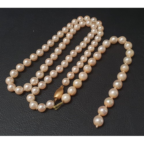 113 - PEARL NECKLACE
with nine carat gold clasp, 47cm long, together with a section of the pearl necklace ... 