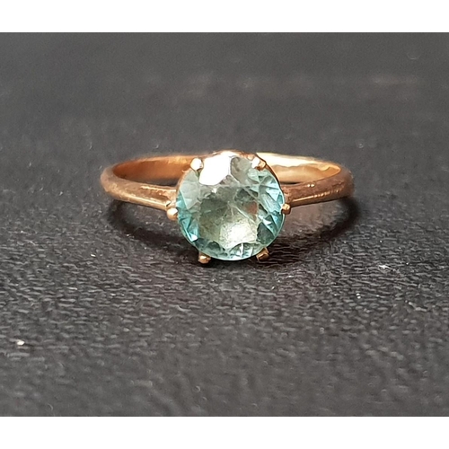 91 - BLUE TOPAZ SINGLE STONE RING
the round cut topaz on unmarked gold shank, ring size N