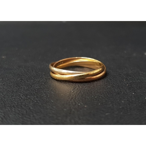 139 - EIGHTEEN CARAT GOLD RUSSIAN WEDDING BAND
formed with three entwined gold bands in white, yellow and ... 