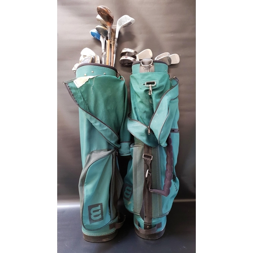 420 - TWO WILSON GREEN NYLON GOLF BAGS WITH CLUBS
the clubs comprising 4, 5, 6, 7 and 8 iron, sand iron an... 