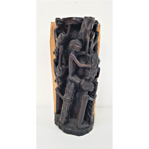 285 - AFRICAN MAKONDE CARVED GROUP
in hardwood, representing the tree of life with entwined figures, 22.5c... 