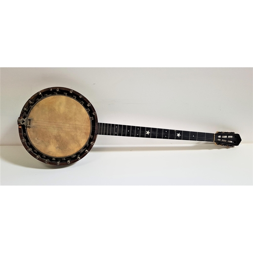 381 - BARNES & MULLINS No2 PERFECT BANJO
with six strings, mother of pearl inlay and a rosewood body