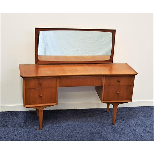 483 - VESPER TEAK BOW FRONT DRESSING TABLE
with a rectangular mirror back above an arrangement of five dra... 