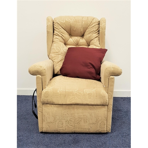 476 - RESTWELL ELECTRIC RISE AND RECLINE ARMCHAIR
with a button back and covered in a textured cream mater... 