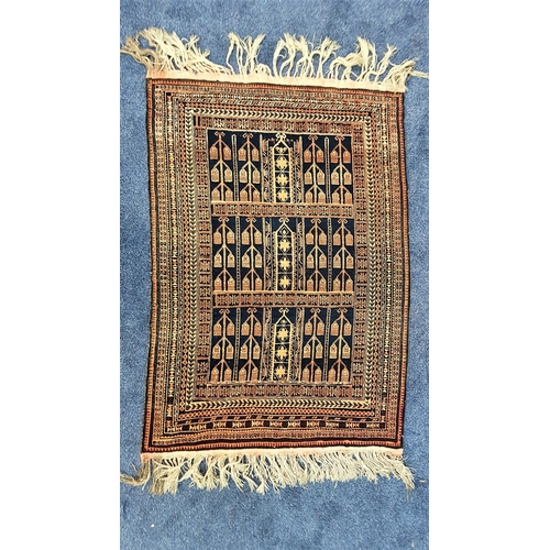 489 - AFGHAN KUNDUZ RUG
with a blue ground and coral embellishments, fringed, 138cm x 97cm