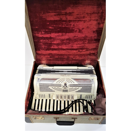 376 - ESQUIRE ACCORDIAN
with leather shoulder straps, off white body, in a fitted case