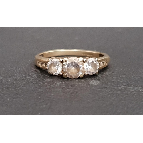 88 - GRADUATED CZ THREE STONE RING
on nine carat gold shank, ring size L and approximately 1.6 grams