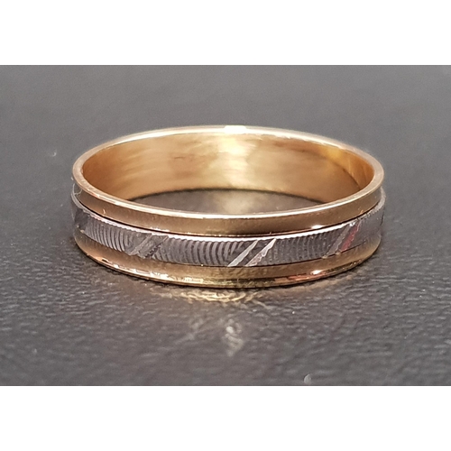 75 - TWO TONE FOURTEEN CARAT GOLD WEDDING BAND
with rotating central white gold band, ring size X and app... 