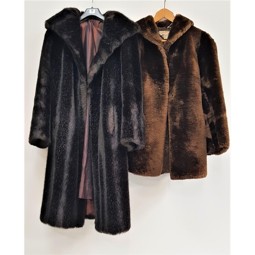 401 - LADIES FAUX FUR JACKET
three quarter length in brown, together with a ladies faux fur dark brown coa... 