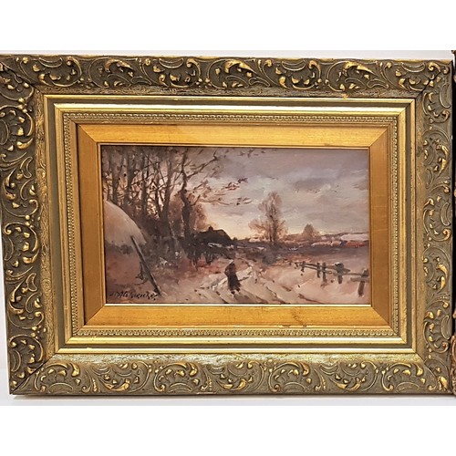 452 - SCOTTISH SCHOOL
Winter on the farm, oil on board, indistinctly signed, 14.5cm x 24cm