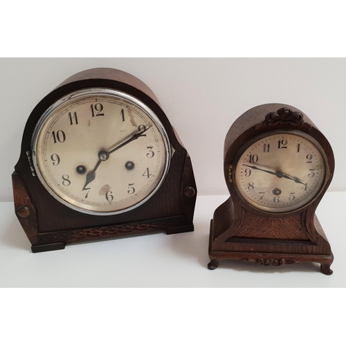 342 - GERMAN OAK CASED MANTLE CLOCK
the circular silvered dial with Arabic numerals and an eight day movem... 