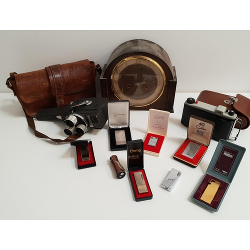 352 - MIXED LOT OF COLLECTABLES
including an eight day mantle clock, Kodak Junior II camera and case, Mans... 