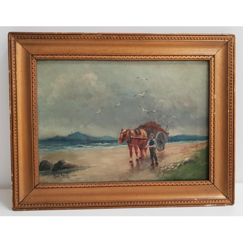 456 - JAS LOGIE
Beach Scene with horse and cart, oil on canvas, signed and dated 1921, 25.5cm x 36cm