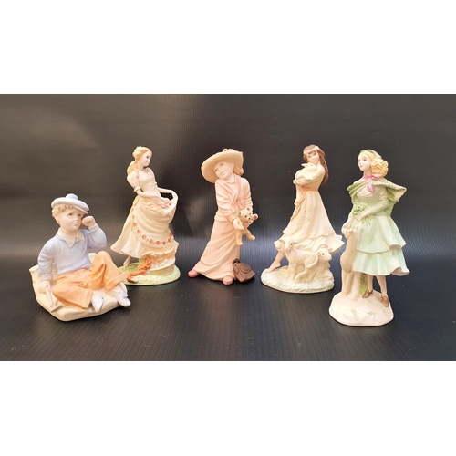 242 - FIVE COALPORT BISQUE FIGURINES
comprising three from The Four Seasons Collection - Harvest Maid, The... 