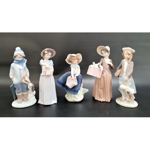 248 - FIVE LLADRO FIGURINES
comprising New Shoes - number 6487; Pretty Pickings; a girl with a parcel; a S... 