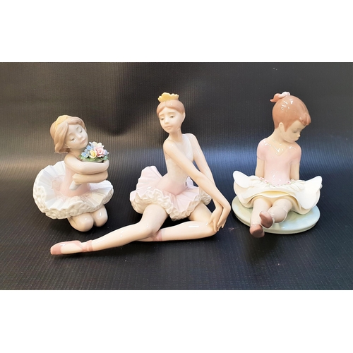 266 - THREE LLADRO BALLERINA FIGURINES
comprising Rosy Posey - number 6690; a kneeling girl with flowers a... 