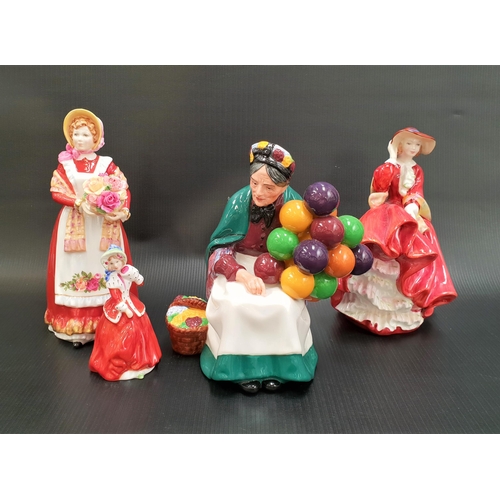 277 - FOUR ROYAL DOULTON FIGURINES
comprising three larger size - The Old Balloon Seller, HN1315; Top O' T... 