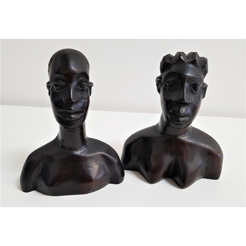 308 - PAIR OF CARVED AFRICAN EBONY BUSTS
depicting a man and woman, the bases marked NBCI, 16cm high