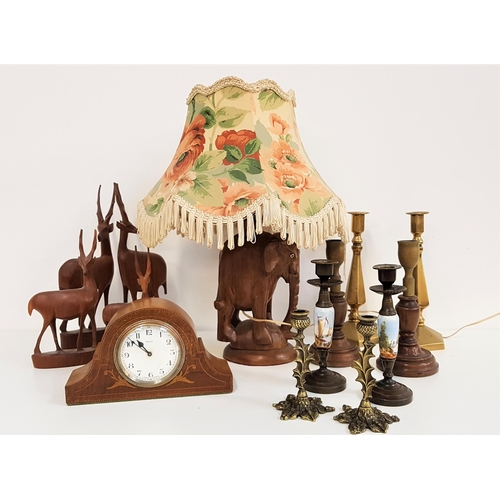 357 - MIXED LOT OF COLLECTORS ITEMS
including a teak elephant table lamp with a floral shade, 46cm high, f... 