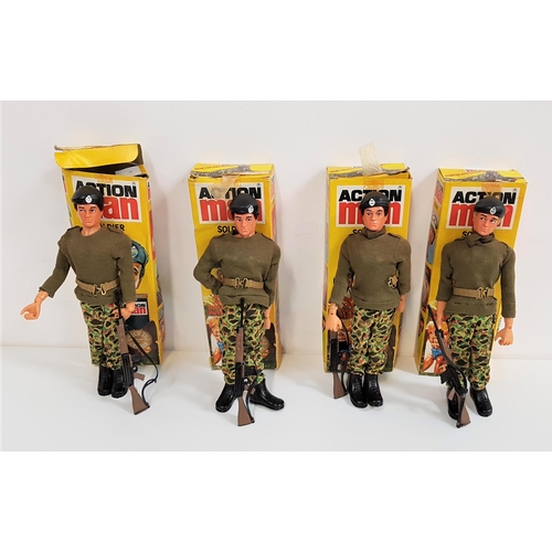 428 - FOUR PALITOY ACTION MAN FIGURES
all soldiers with military uniform, boots, beret, belt, scarf and gu... 