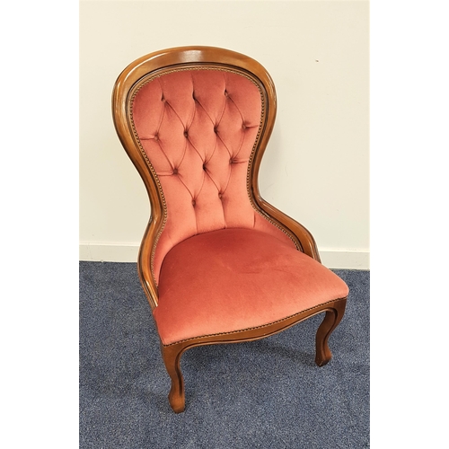 536 - VICTORIAN STYLE SPOON BACK CHAIR
the button back above a shaped seat, with decorative stud detail, s... 