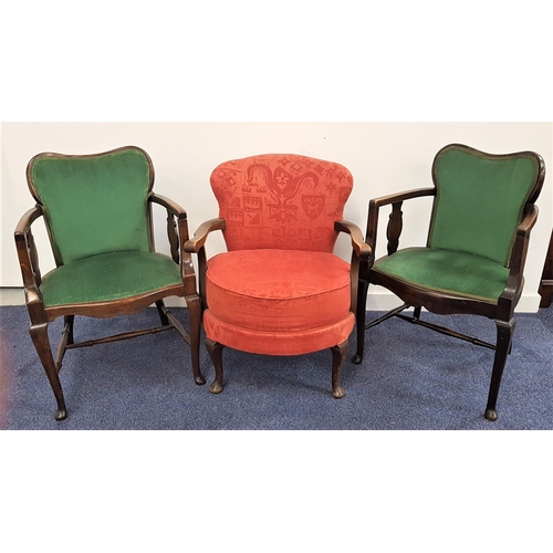 611 - PAIR OF OAK ELBOW CHAIRS
with shaped padded backs and seats, the arms with splat supports, standing ... 