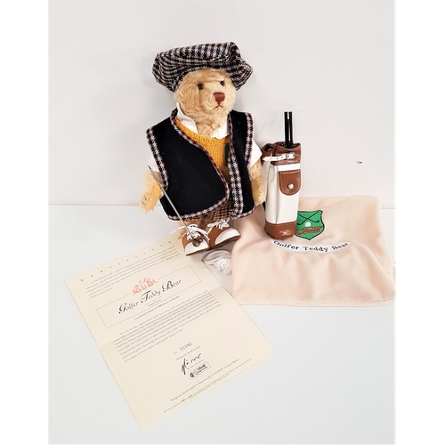 442 - LIMITED EDITION STEIFF GOLFER TEDDY BEAR
in mohair, dressed in full golfing outfit and with golf bag... 