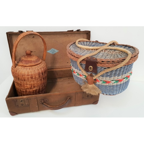 364 - WOVEN SHAPED WICKER BASKET
with colourful woven entwined nylon, with rope carry handles, 27cm high, ... 