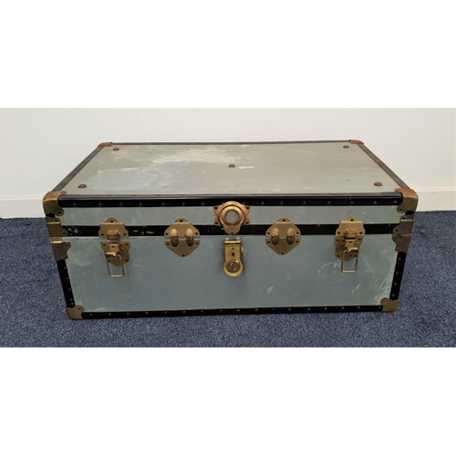 602 - METAL TRUNK
with reinforced corners and side carrying handles, 37.5cm x 92cm x 51cm