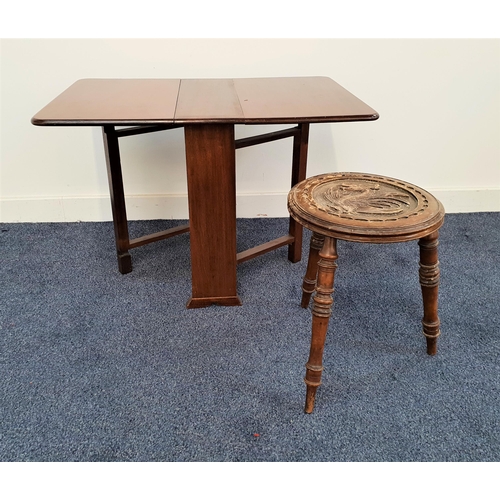 604 - MAHOGANY SUTHERLAND OCCASIONAL TABLE
with drop flaps and gate leg action, 51.5cm wide, together with... 