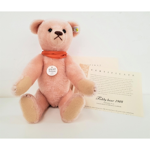 445 - LIMITED EDITION STEIFF TEDDY BEAR 1908 REPLICA
in faded pink mohair, number 1351 of 3000, with certi... 